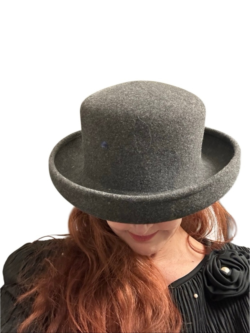 Scala Italy Pure Wool Classic Gray Bowler Hat Vintage 22.25” Large Unisex